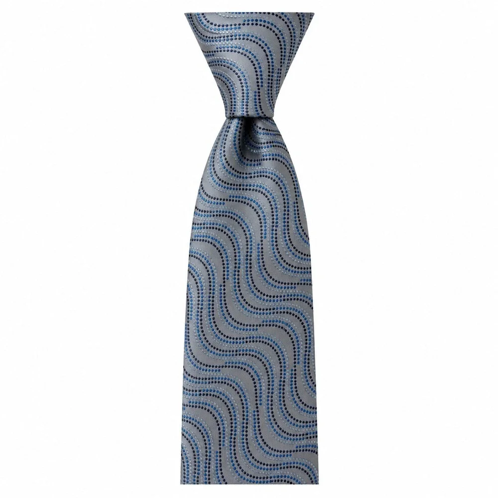 CROFT & BARROW Silk Necktie Wave Dot Pattern Gray Blue Stain Resistant